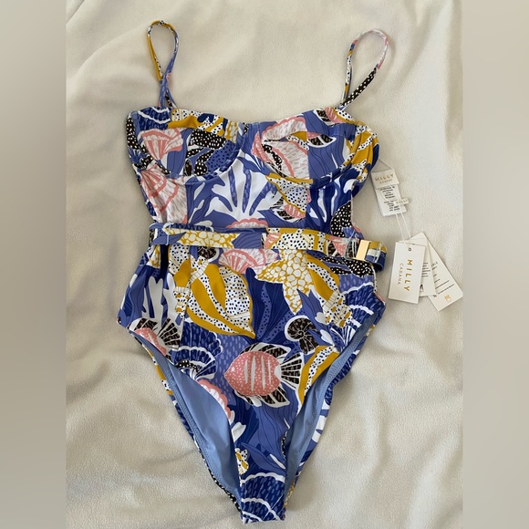 Milly Other - Milly Under The Sea Belted One Piece, Blue Multi Swimsuit, Size P (0-2)